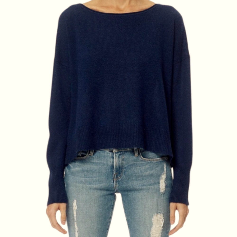 Skull Cashmere Cotton Knit Textured Skull Print Soft Oversized Boxy Navy Sweater